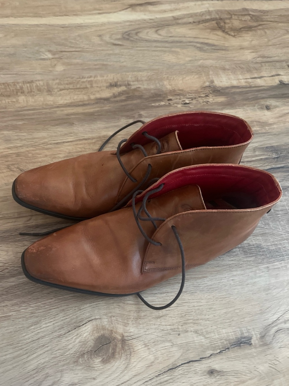 Base London Tan Leather Chukka Boots with Red Lining